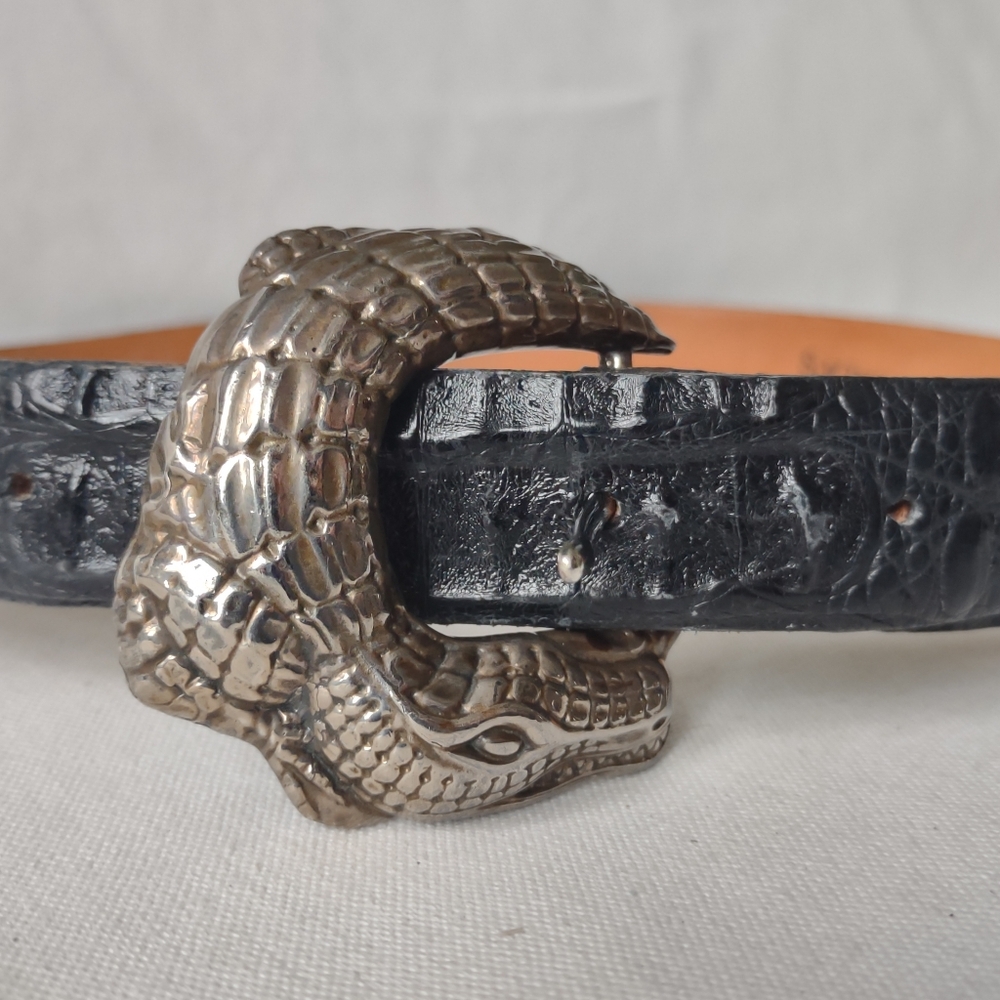 Alcala's Los Altos Boots Black Alligator Caiman 1 1/8" Belt Gator Buckle 30-36.5